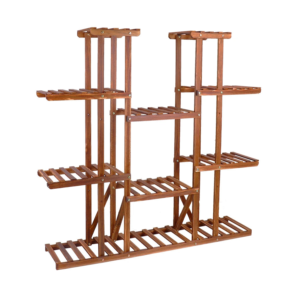 VAIGE 46in Pine Wood Multi-Tier Plant Stand with 9 Shelves for Indoor Outdoor Flower Display