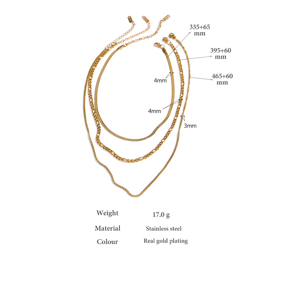 VAIGE Waterproof Stainless Steel Layered Chain Necklace Set - Golden Metallic Statement Jewelry