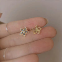 VAIGE 925 Sterling Silver Hollow Crystal Flower Stud Earrings with 14k Gold Plating and Zircon Accents