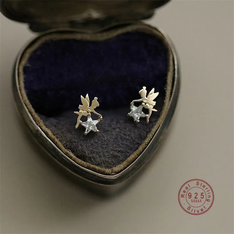 VAIGE Shiny Zircon Star Elf S925 Sterling Silver Stud Earrings - Lucky Charm Banquet Jewelry