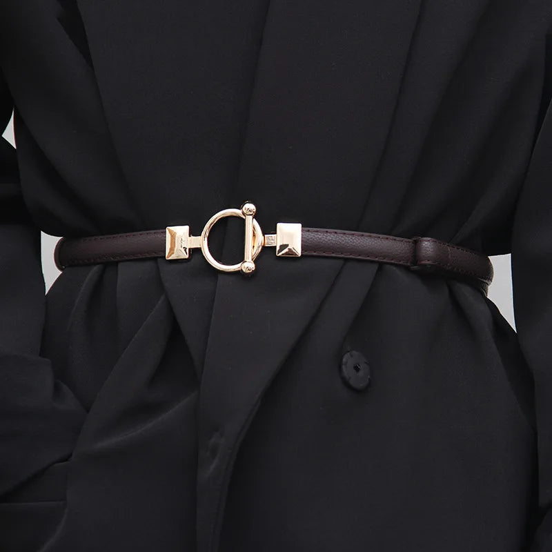 VAIGE Elegant Toggle Vegan Leather Belt in Gold, Black, Brown, and Coffee