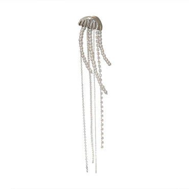 VAIGE Vintage Crystal Pearl Jellyfish Brooch with Long Tassels - Fashionable Zinc Alloy Accessory for Weddings and Parties