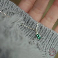 VAIGE 925 Sterling Silver Green Crystal Pendant Clavicle Necklace 14k Gold Plating 40CM 45CM