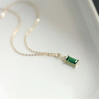 VAIGE 925 Sterling Silver Green Crystal Pendant Clavicle Necklace 14k Gold Plating 40CM 45CM