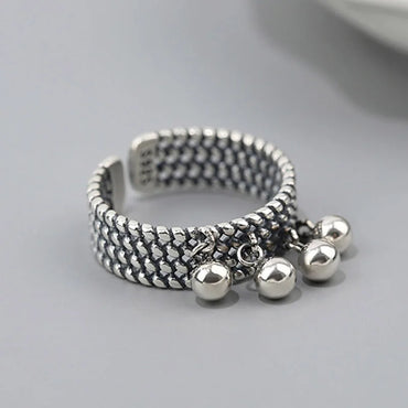 VAIGE Vintage Punk Silver Bead Tassel Geometric Rings - Trendy Fashion Jewelry Gifts for Special Occasions