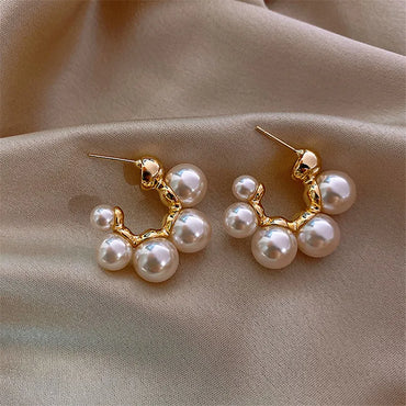 VAIGE Luminous Pearl & Gold Open Hoop Earrings