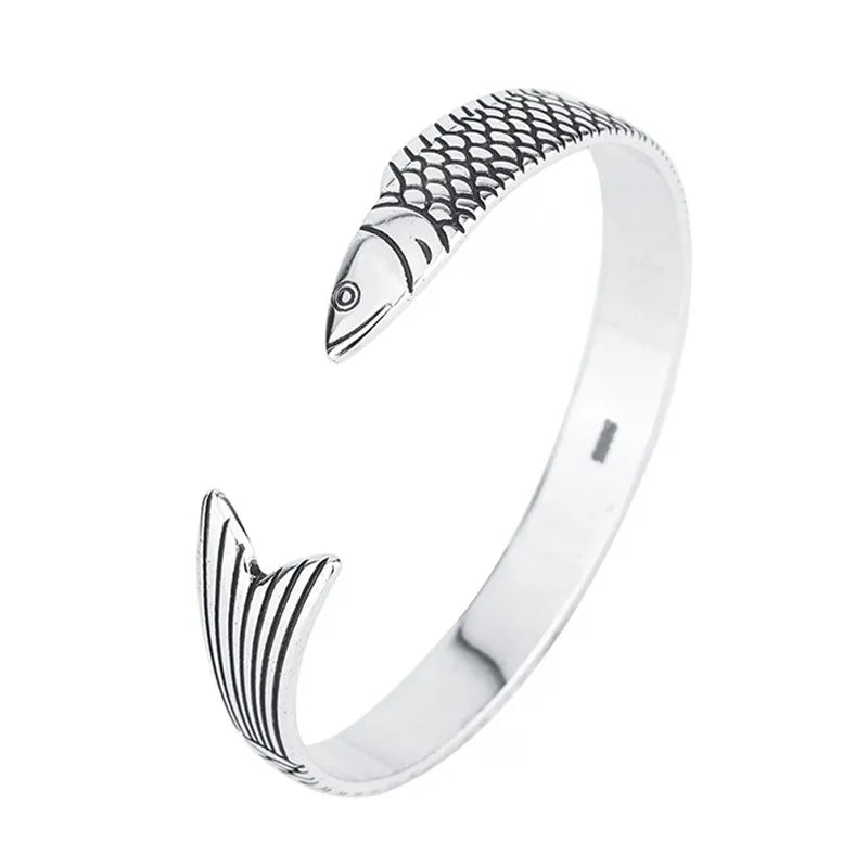 VAIGE Silver Plated Cuff Bracelet with Cubic Zirconia - Vintage Fish Design Bangles for Special Occasions and Gifts