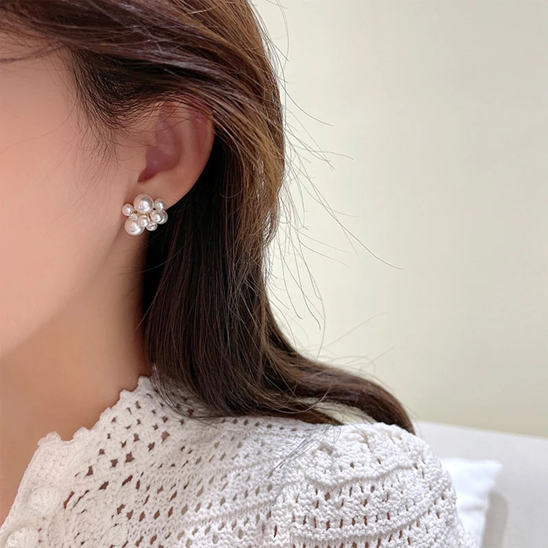 VAIGE Elegant Irregular Simulated Pearl Stud Earrings with Copper Alloy Backing – Unique Fireworks Design for Fashionable Accessories