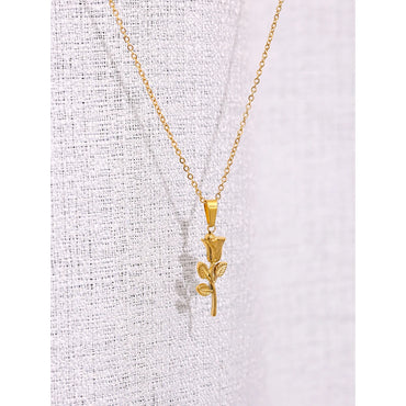 VAIGE Elegant Gold-Plated Rose Flower Stainless Steel Necklace in Radiant Gold