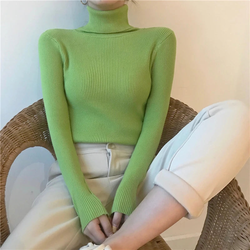 VAIGE Soft Warm Knitted Ribbed Turtleneck Pullover Sweater - Thick Long Sleeve Slim Jumper in Acrylic and Cotton Blend