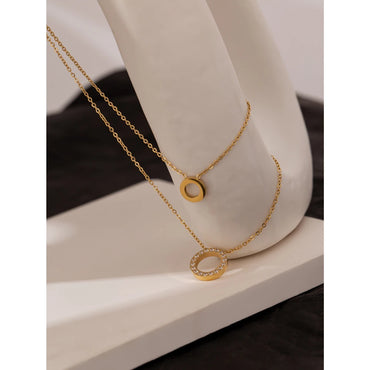 VAIGE Exquisite Round Hollow Layered Chain Necklace with Shiny Cubic Zirconia and Stainless Steel Pendant