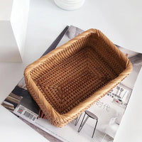 VAIGE Handwoven Rectangular Wicker Basket for Fruits, Snacks, and Cosmetics - Eco-Friendly Rattan Storage Solution for Kitchen and Home Organization