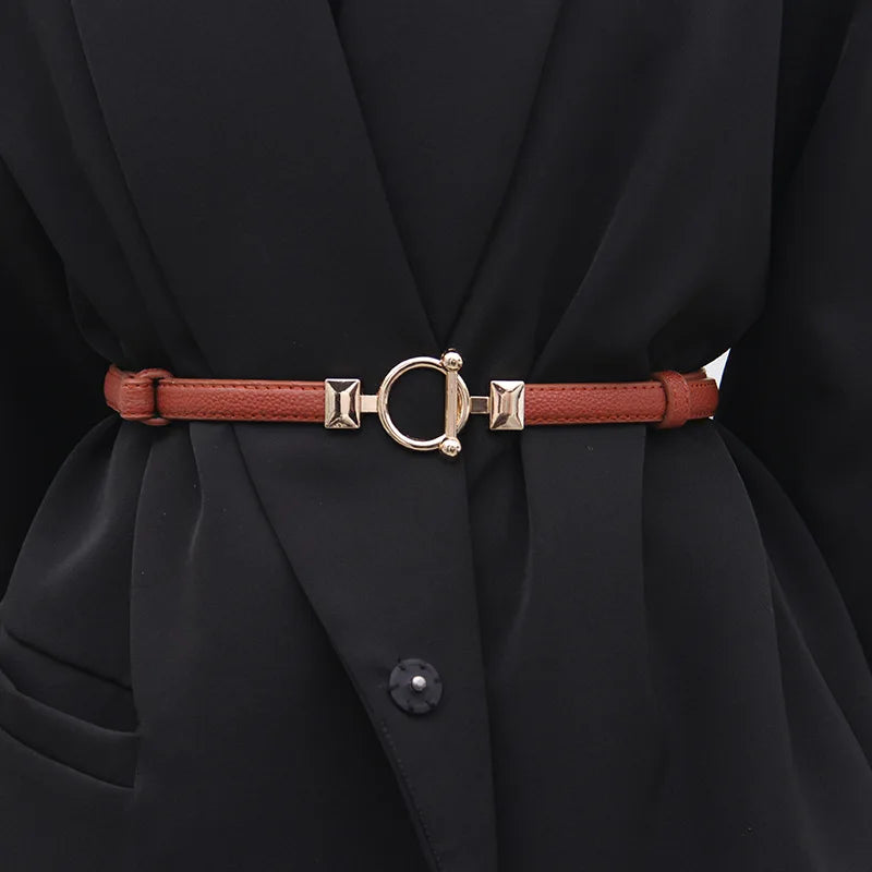 VAIGE Elegant Toggle Vegan Leather Belt in Gold, Black, Brown, and Coffee