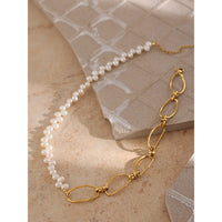 VAIGE Elegant Gold-Plated Stainless Steel and Pearl Choker Necklace in White and Gold