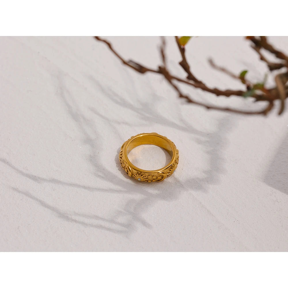 VAIGE Radiant Gold Sun, Star & Moon Stainless Steel Ring