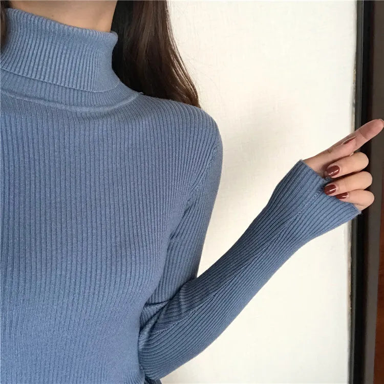 VAIGE Soft Warm Knitted Ribbed Turtleneck Pullover Sweater - Thick Long Sleeve Slim Jumper in Acrylic and Cotton Blend