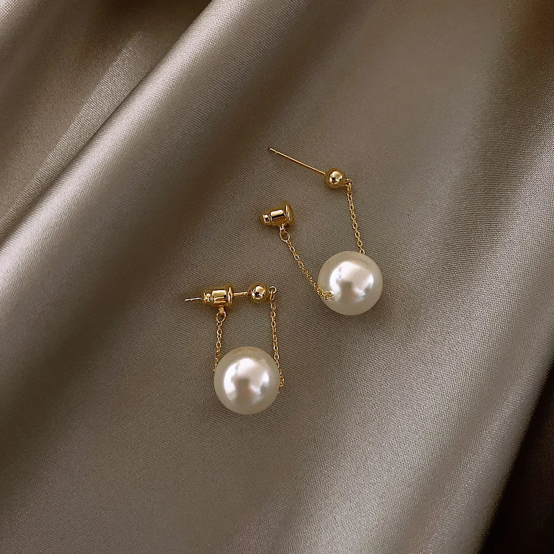 VAIGE Elegant Simulated Pearl Dangle Earrings – Classic Copper Alloy Accessories for Parties and Special Occasions