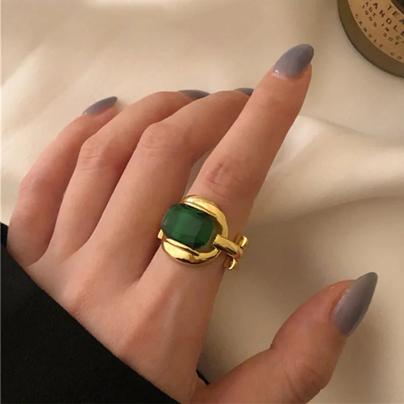 VAIGE Elegant Vintage Green Gemstone and Silver Gold Ring .925 Sterling