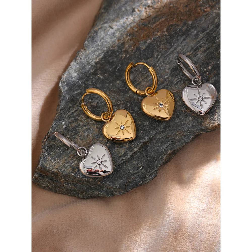 VAIGE Gold Plated Heart & Star Huggie Hoop Earrings in Stainless Steel