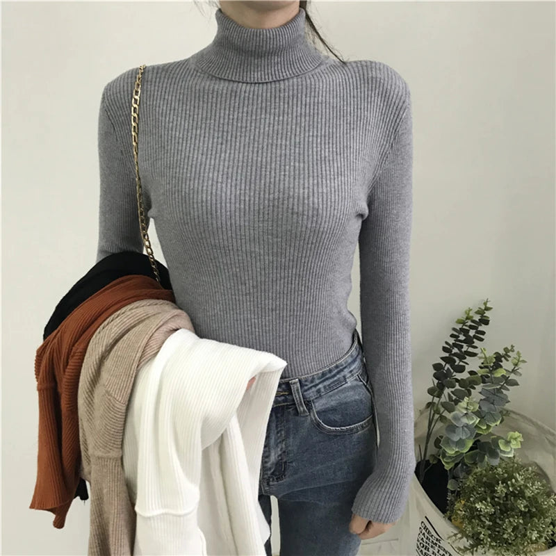 VAIGE Soft Warm Knitted Ribbed Turtleneck Pullover Sweater - Thick Long Sleeve Slim Jumper in Acrylic and Cotton Blend