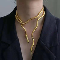 VAIGE Punk Hip Hop Adjustable Gold Snake Multi-Function Necklace - Copper and Titanium Metal, Perfect for Holiday Parties