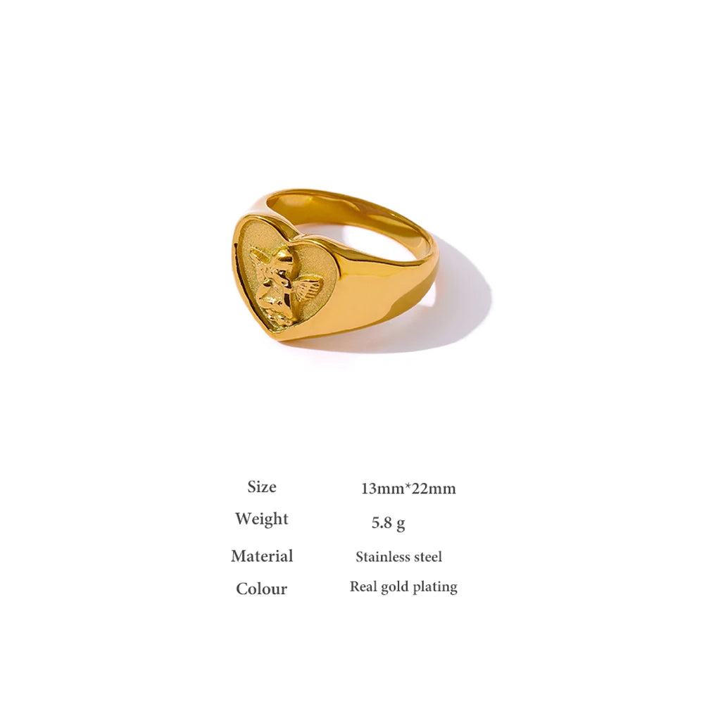 VAIGE Luxe Amalia Gold-Plated Cherub Angel Ring in Radiant Silver