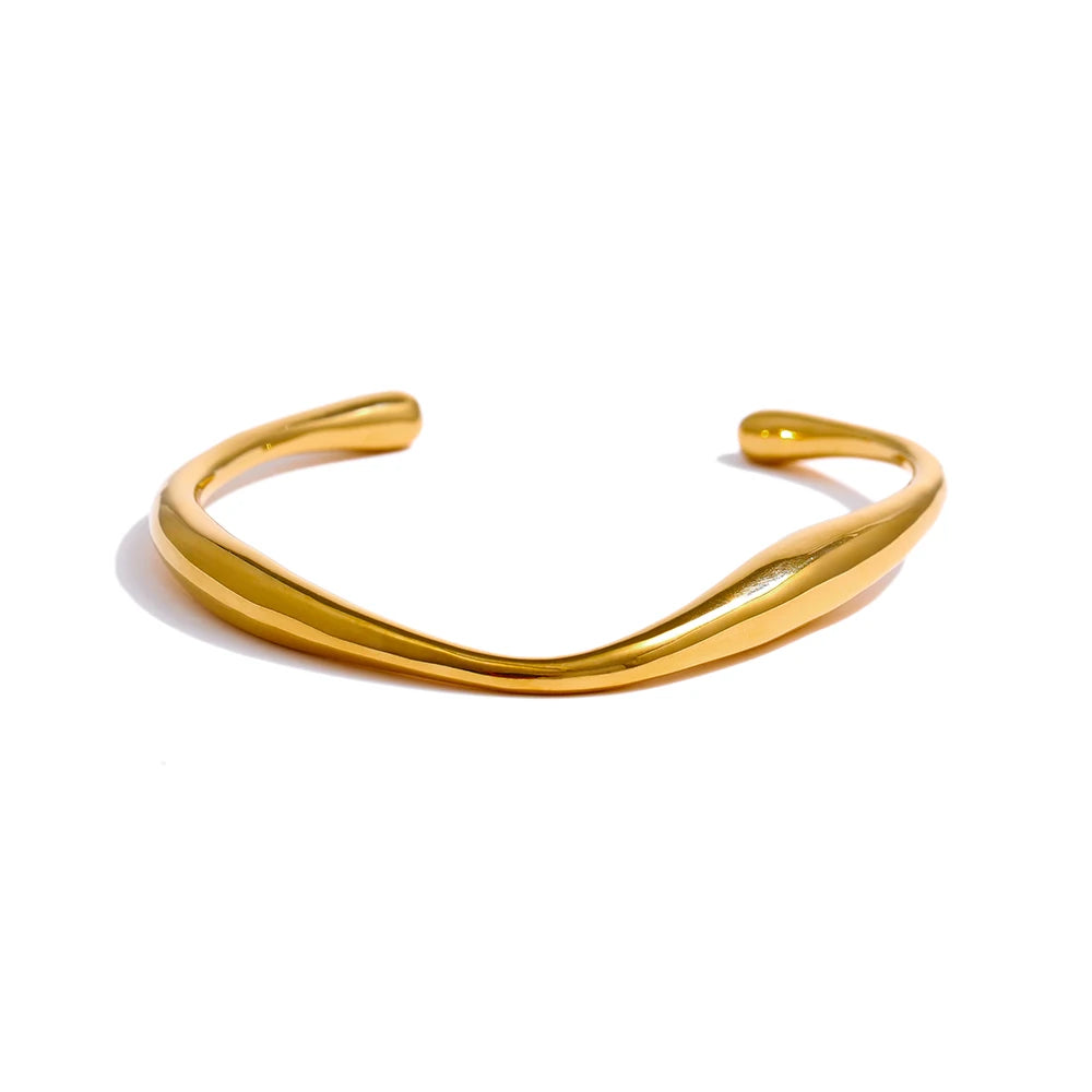 VAIGE  Opening 316 Stainless Steel Gold Color Cuff Bracelet Minimalist Texture Statement Jewelry