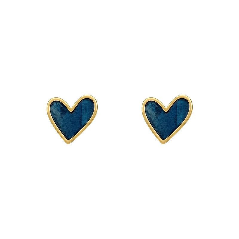 VAIGE Romantic Blue Heart-Shaped Small Stud Earrings in Copper Alloy - Cute Korean Fashion Jewelry