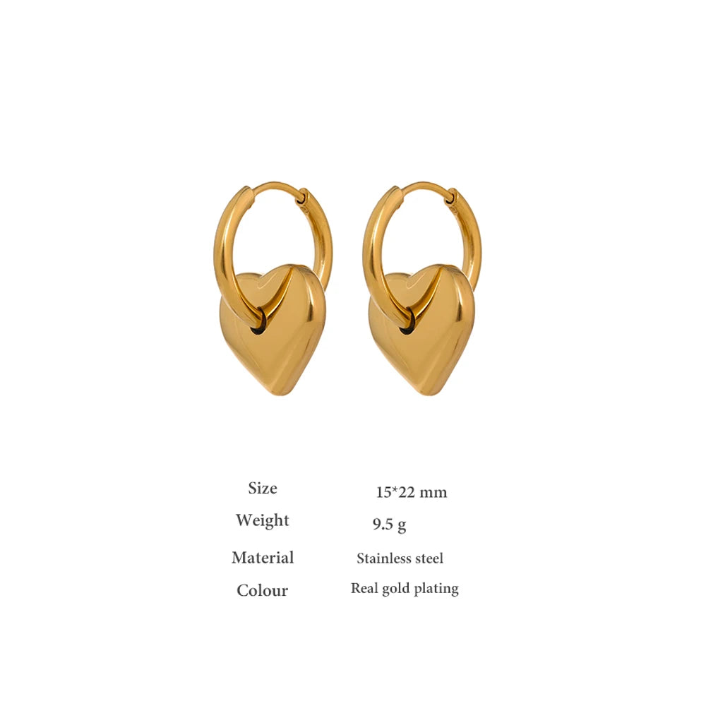 Gold Dangle Heart Stainless Steel Huggie Hoop Earrings | Gold + Silver