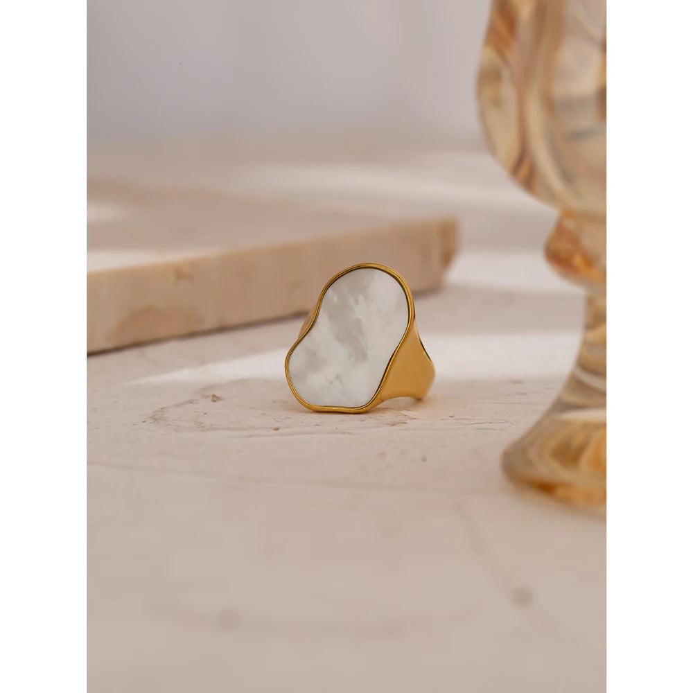 VAIGE Irregular Gold-Plated Natural Shell Ring in Stainless Steel