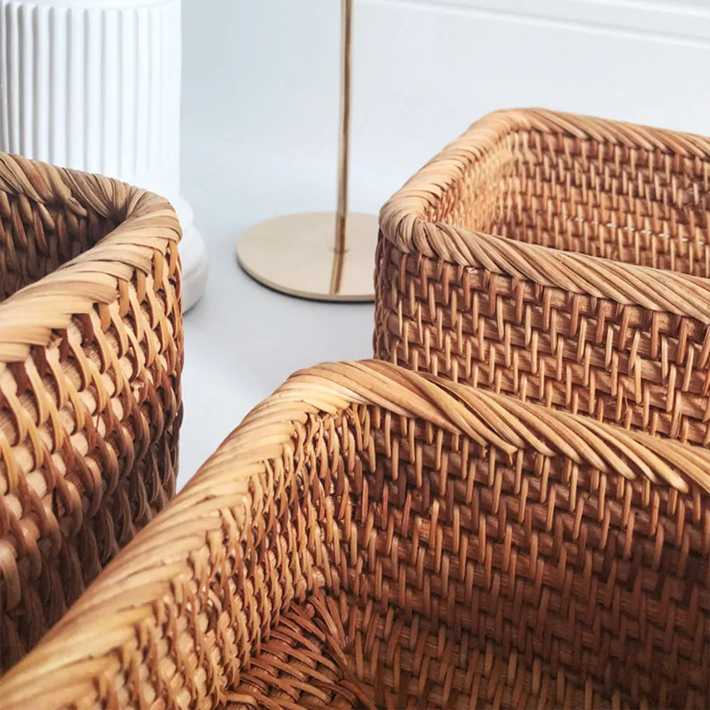 VAIGE Handwoven Rectangular Wicker Basket for Fruits, Snacks, and Cosmetics - Eco-Friendly Rattan Storage Solution for Kitchen and Home Organization