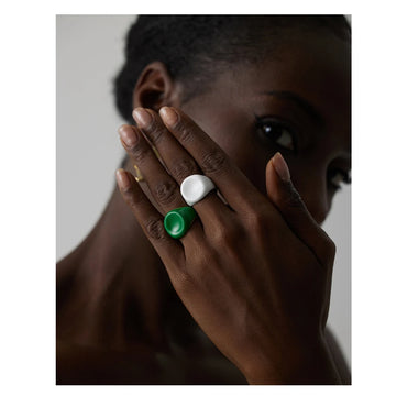 VAIGE Emerald Elegance Stainless Steel Enamel Ring