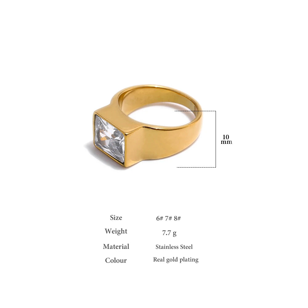 Piper Stainless Steel Zirconia Square Ring