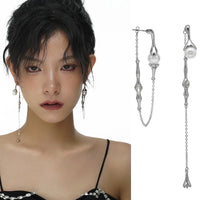 VAIGE Punk Long Tassel Simulated Pearl Drop Earrings with Irregular Geometric Design - Fashion Jewelry Gift