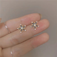 VAIGE 925 Sterling Silver Hollow Crystal Flower Stud Earrings with 14k Gold Plating and Zircon Accents