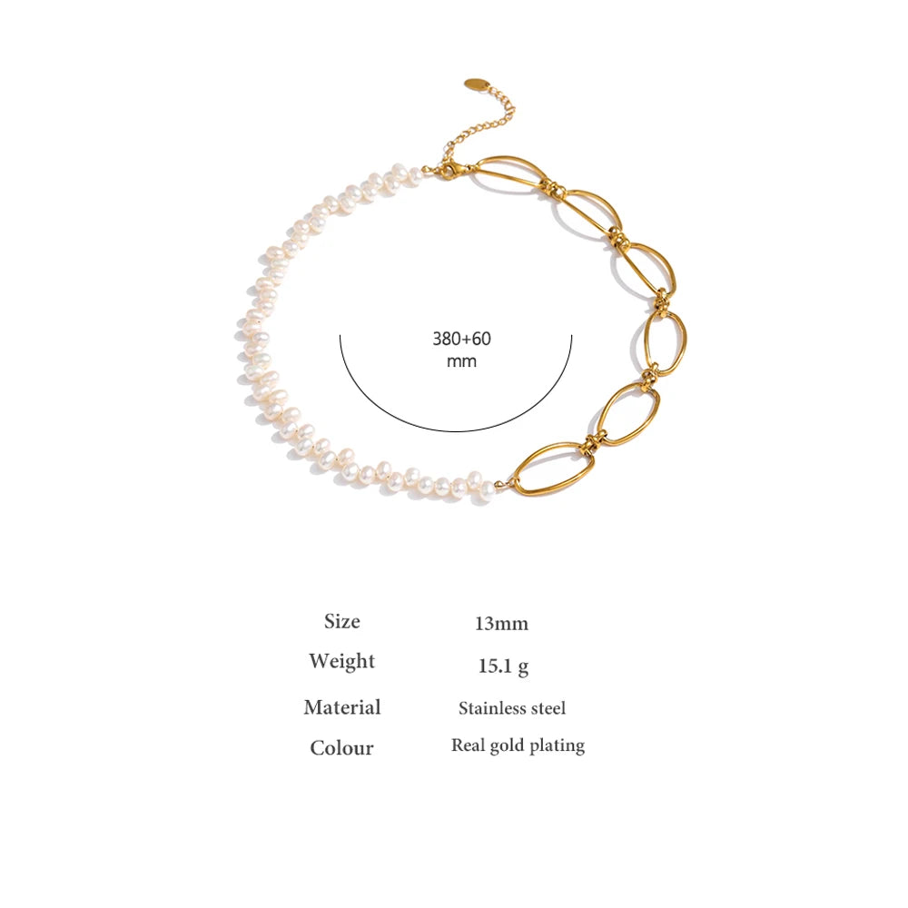 VAIGE Elegant Gold-Plated Stainless Steel and Pearl Choker Necklace in White and Gold