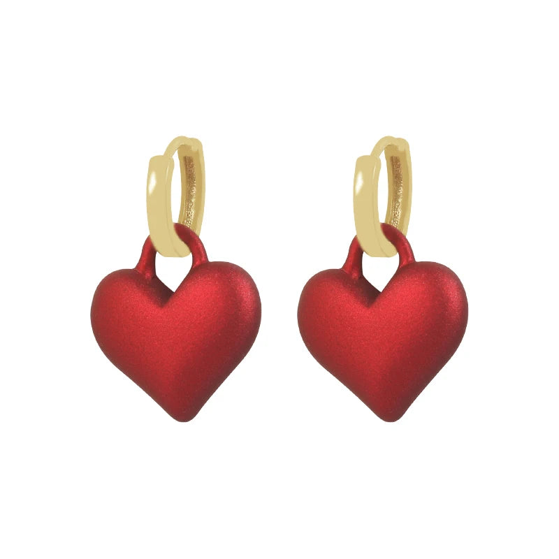 VAIGE Premium Frosted Matte Red Heart Pendant Drop Earrings - Elegant Fashion Accessories in Copper Alloy