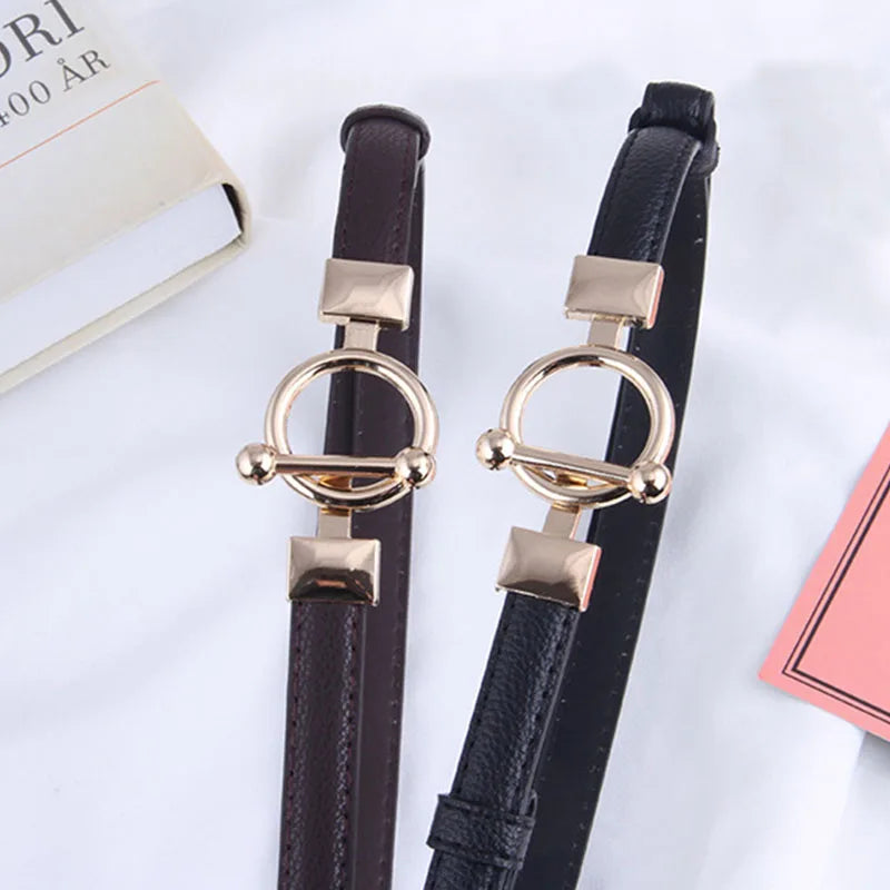 VAIGE Elegant Toggle Vegan Leather Belt in Gold, Black, Brown, and Coffee