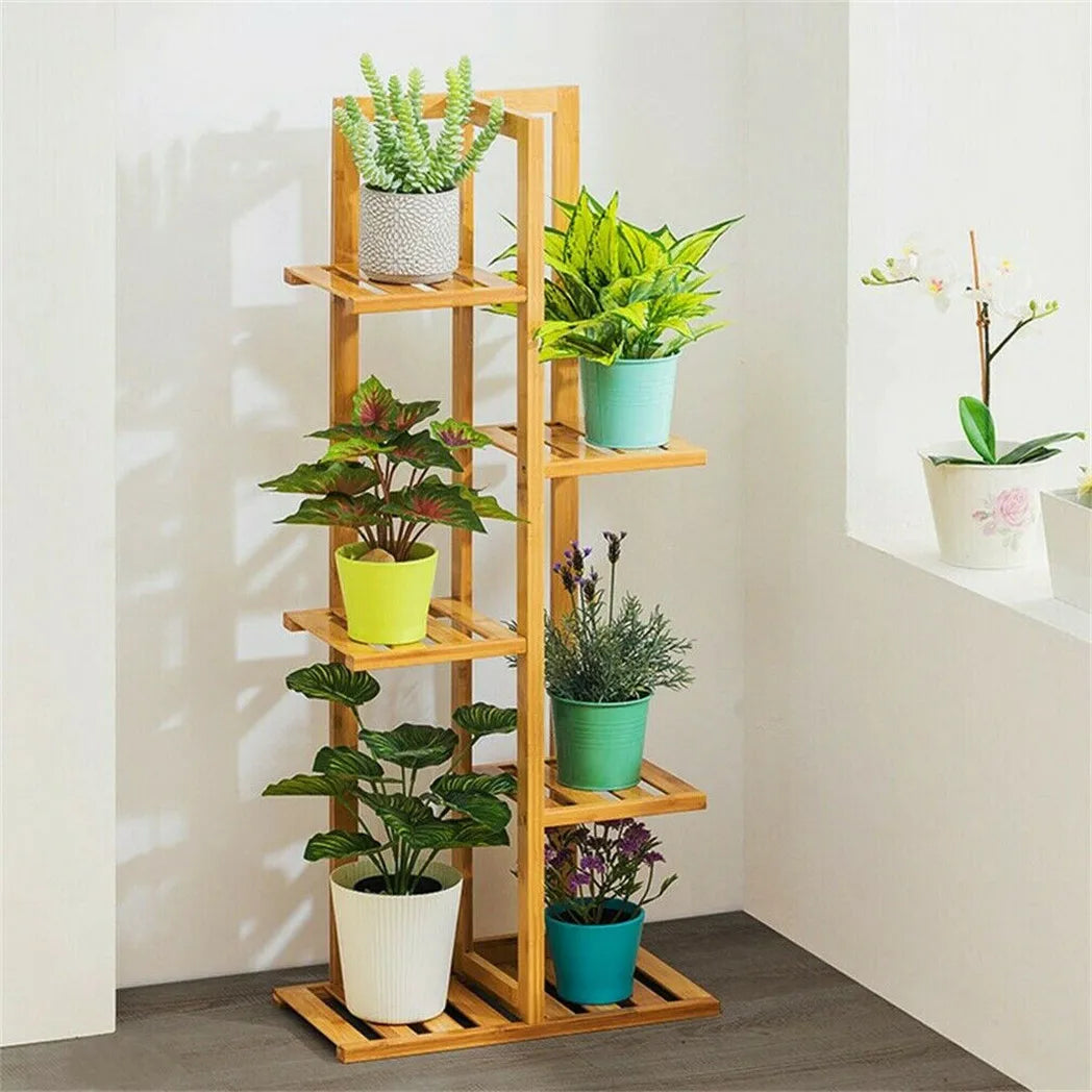 VAIGE Bamboo 5-Tier Plant Stand Rack - Multi-Purpose Flower Pot Holder Shelf for Indoor & Outdoor Display