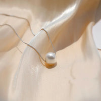 VAIGE 925 Sterling Silver Pearl Pendant Necklace - Elegant Jewelry Gift, Adjustable Chain 37.5+8cm, Fine Classic Design