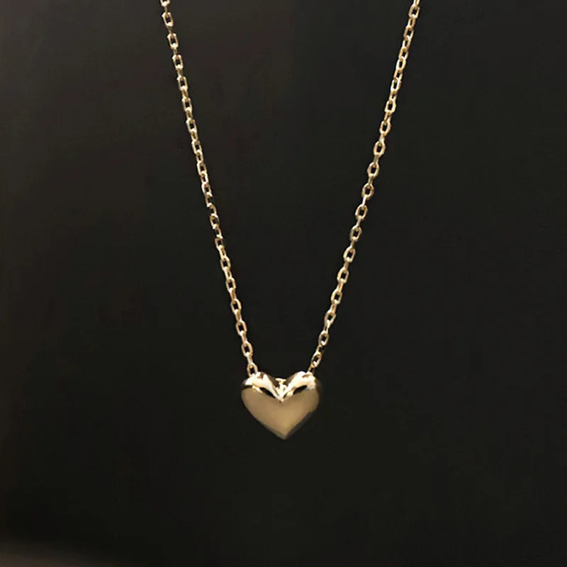 VAIGE 925 Sterling Silver Glossy Heart Pendant Necklace with 14K Gold Plating for Elegant Occasions