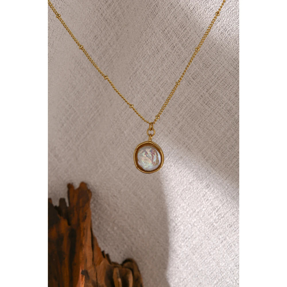 VAIGE Stainless Steel Natural Pearl Pendant Necklace with 18K Gold Plated Chain