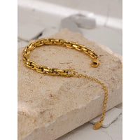 VAIGE Stainless Steel Chain Bracelet with 18K PVD Plating and Metal Texture, Lobster Claw Clasp, Geometric Design