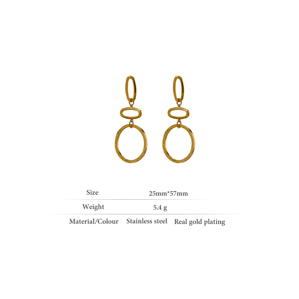 Minimal Dangle Oval Stainless Steel Earrings