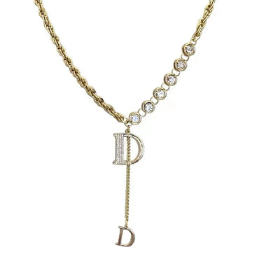 VAIGE D Letter Sparkling Zirconia Pendant Necklace - Elegant Long Design in Silver