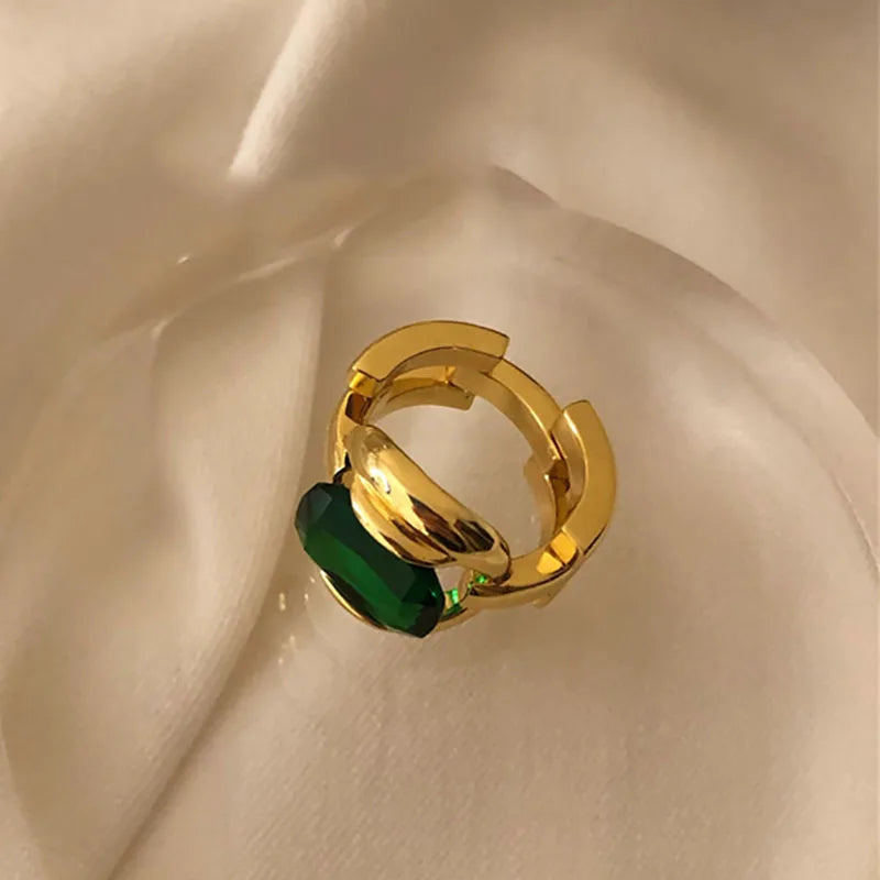 VAIGE Elegant Vintage Green Gemstone and Silver Gold Ring .925 Sterling