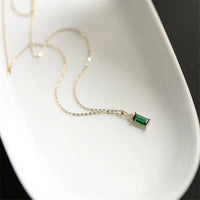 VAIGE 925 Sterling Silver Green Crystal Pendant Clavicle Necklace 14k Gold Plating 40CM 45CM