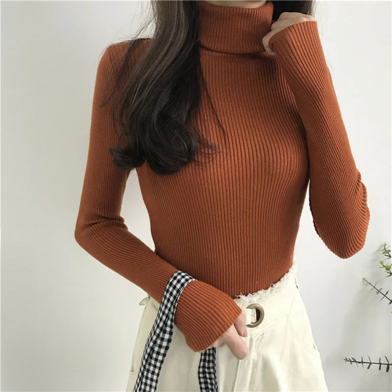 VAIGE Soft Warm Knitted Ribbed Turtleneck Pullover Sweater - Thick Long Sleeve Slim Jumper in Acrylic and Cotton Blend