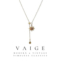 VAIGE Long Sunflower Tiger Eye Pendant Necklace