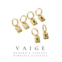 VAIGE Stainless Steel Rectangle Black Green White Huggie Hoop Earrings